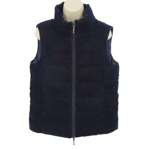 Anorak Womens Small Velvet Down Vest Dark Blue Full Zip Puffer Winter Sleeveless